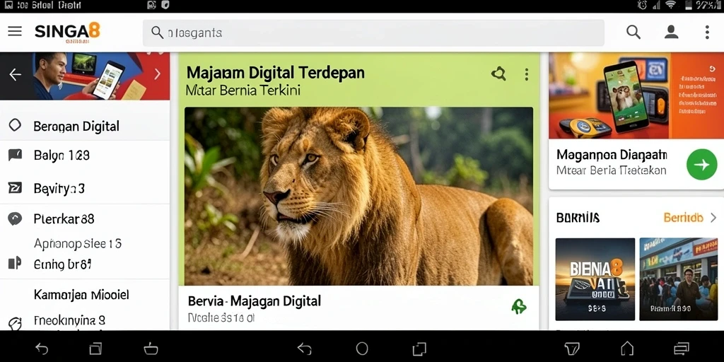 Antarmuka SINGA8 dengan berbagai artikel berita terkini.
