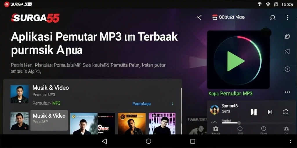 Antarmuka SURGA55 yang menarik dan fungsional untuk pemutar MP3.