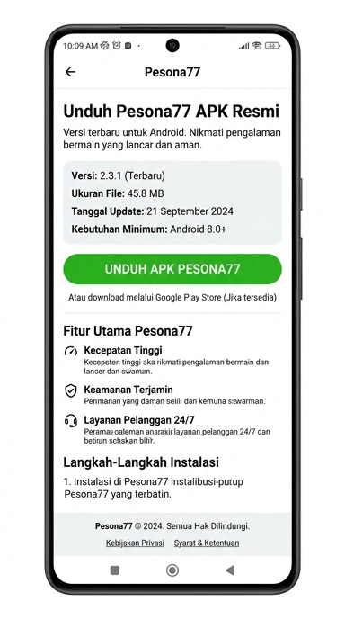 Tampilan halaman APK pesona77