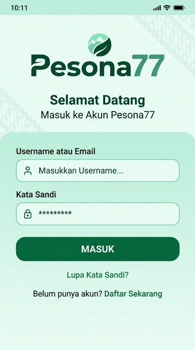 Tampilan halaman login pesona77